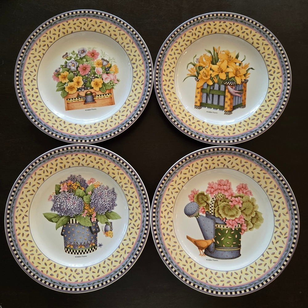 Sakura Debbie Mumm Spring Bouquet 8 3/8" Salad Plates Set of 4 Stoneware 1999